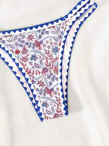 SHEIN Swim Summer Beach Floral Print Halter Triangle Bikini Set - Multicolor - View 4