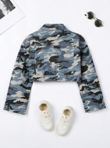 Tween Girls' Short Style Camouflage Denim Jacket - Multicolor - View 2