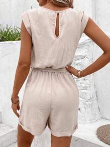 SHEIN LUNE Women's Batwing Sleeve Elastic Waist Romper - Apricot - View 3