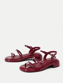 SheIn MOD Của phụ nữ Đúng mốt Linh hoạt Dép xăng đan - Màu Đỏ Sâu - Xem 4