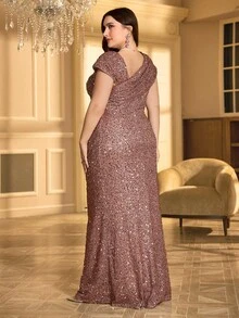 UNITHORSE UNITHORSE Plus Size Sequin Ruched Asymmetric Neckline Formal Dress Party Dress Wedding Guest Dress Evening Dress, Bride Dress, Birthday Women Outfits, Graduation Dress,Gown