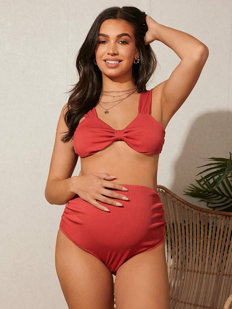 Maternity Ombre Cover Up Top With Solid Bikini Set Summer