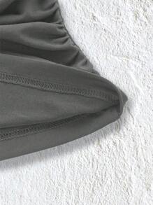 SHEIN EZwear 純色打褶方領修身背心 - 灰色 - 查看 4