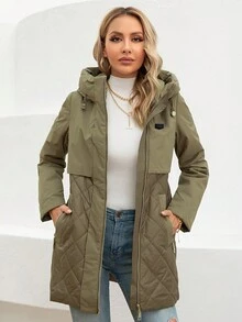GASMAN Women's Regular Fit Hooded Zip-Up Padded Coat - Khaki - View 4