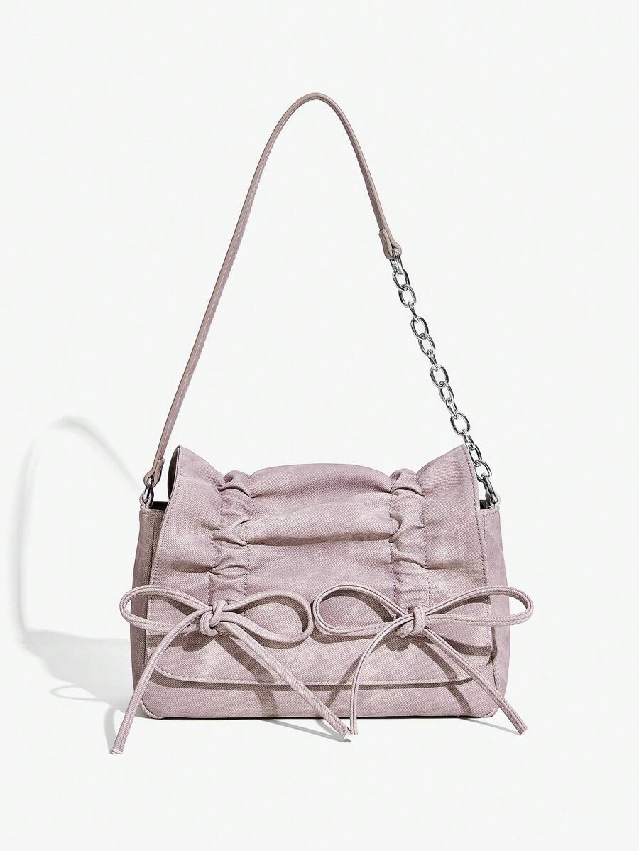 SHEIN ICON 女士单肩包，Y2K 包，粉色街头牛仔效果包，适合青少年情人节 - 粉色 - 查看 1