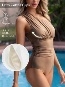 Swim Chiccia Bộ đồ tắm một mảnh không tay đi biển mùa hè dành cho nữ - Màu Khaki - Xem 4
