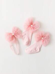 寶寶和兒童的可愛蝴蝶結裝飾襪子 - 粉色 - 查看 4