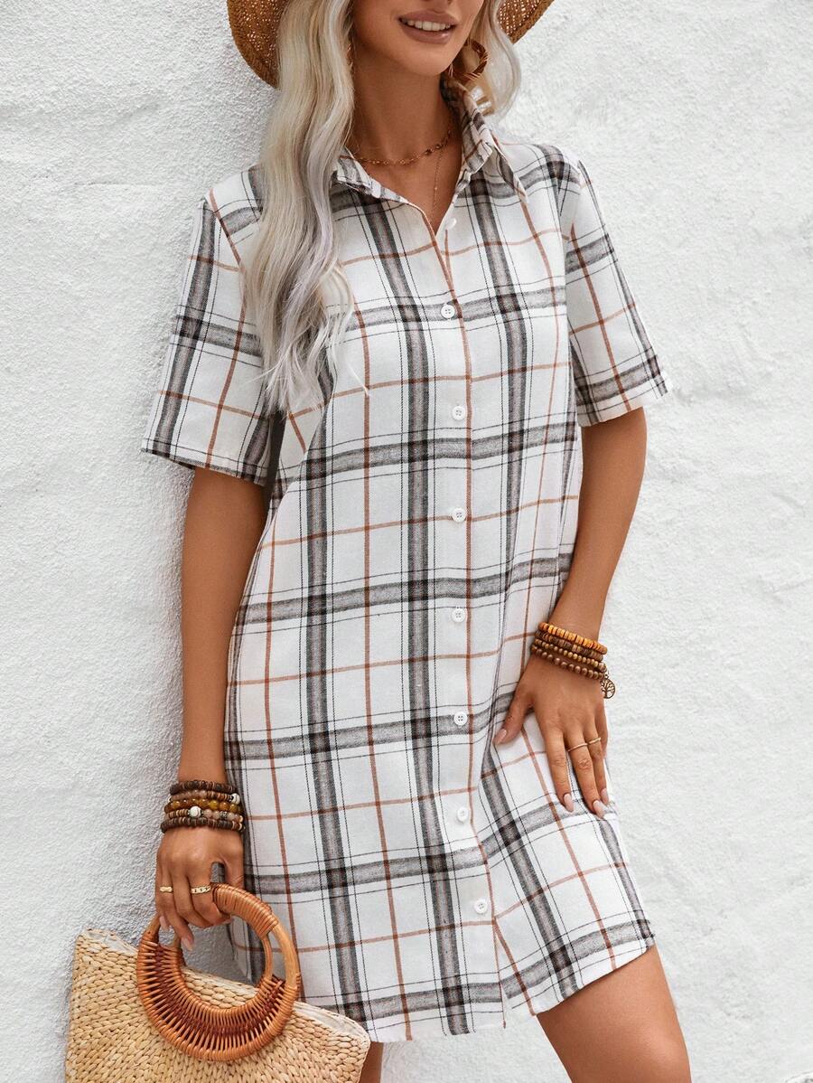 SHEIN LUNE Women's Plaid Shirt Dress - Multicolor - View 1