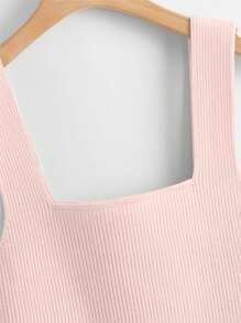 Franclia Square Neck Ribbed Knit Top - Pink - View 4