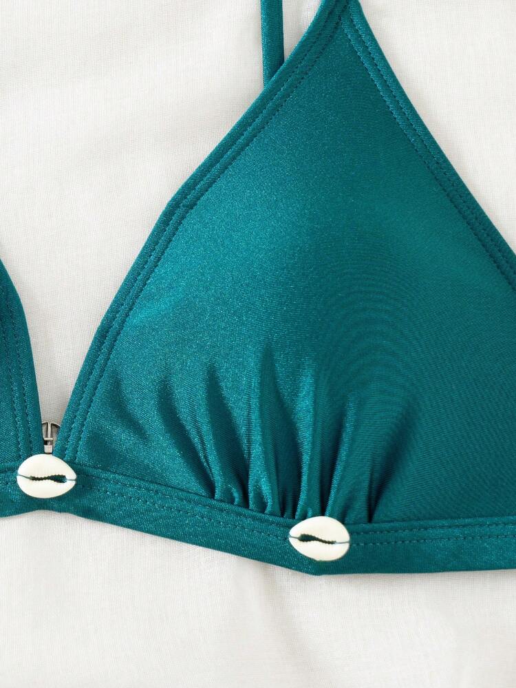 Summer Shell Decor V-Neck Spaghetti Strap Bikini Set