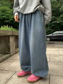 DAZY Women's Elastic Waist Wide Leg Loose Fit Jeans,Baggy Jeans