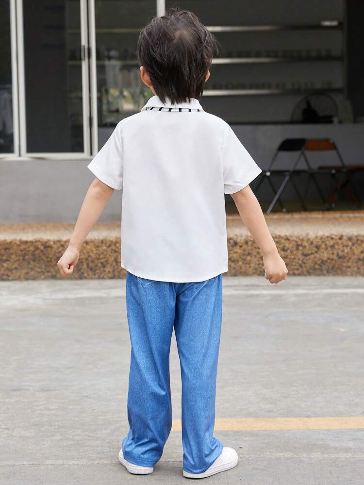 Young Boy's  Effect Striped Shawl Collar Casual 3-Piece Set For Summer