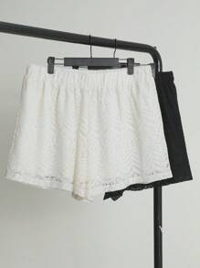 Flirla 2 Piezas/set Pantalones Cortos De Encaje De Cintura Elástica De Color Sólido - Multicolor - Ver 2