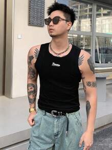 DAZY Men's Streetwear Letter Print Tank Top - Black - View 9