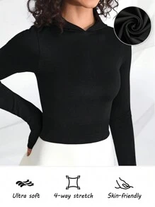 Easithlete Women's Solid Color Hooded Yoga Sports Sweatshirt - Black - View 4