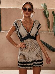 SHEIN Swim Cover-Up Kleid mit Streifen, Loch, Bogenkante, ohne Bikini