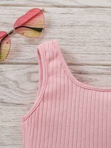 SHEIN 女童休闲针织吊带背心和碎花短裤套装，春夏 - 粉色 - 查看 5