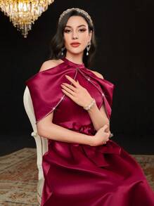 Modelyn Váy bó eo đính đá lấp lánh màu đỏ tía vai - Màu Đỏ Sâu - Xem 3