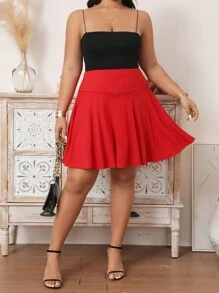 Elenzga 大码女式飘逸短裙，适合新年服装 - 紅色 - 查看 3