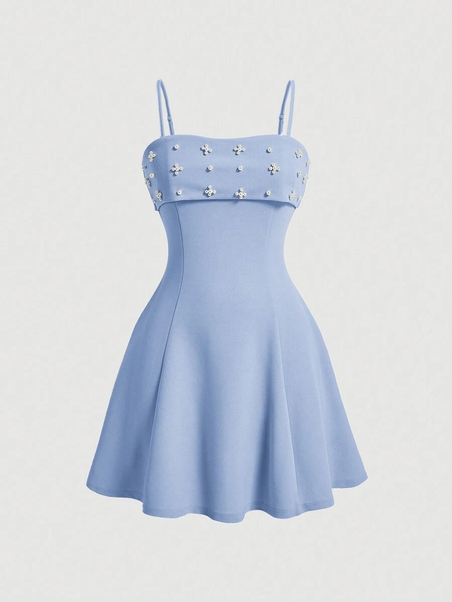 SHEIN MOD 女士珍珠串珠细肩带连衣裙