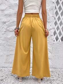 SHEIN LUNE Của phụ nữ Xếp li Quần ống rộng - Màu vàng - Xem 5