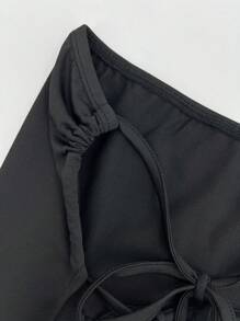 SHEIN EZwear 女款實色褶皺無肩帶上衣,側邊荷包繩細節 - 彩色 - 查看 6