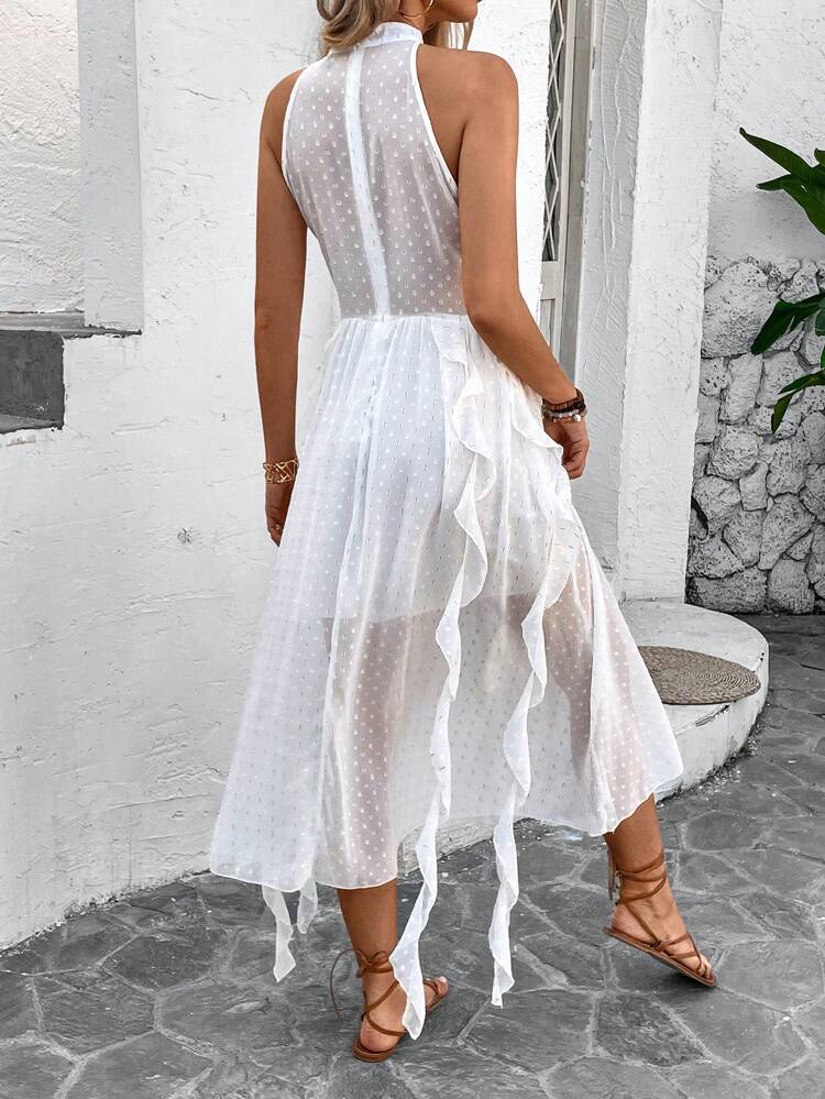 Women's Halter Neck Ruffle Hem Dress