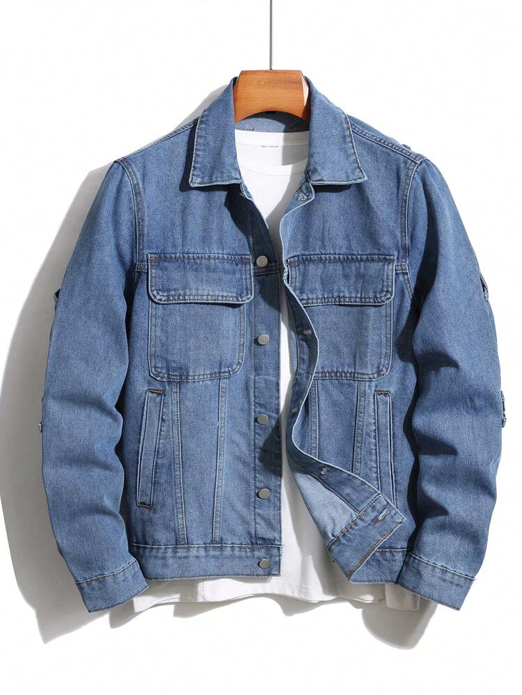 Men's Front Buckle, Pocketed Denim Jacket