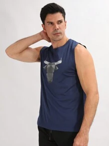 Coreblaze Boyfriend Style Men's Printed Casual Fashionable Sports Tank Top - Navy Blue - View 6