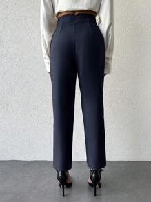 RueChic Ladies' Pure Color Tapered Suit Pants - Navy Blue - View 2