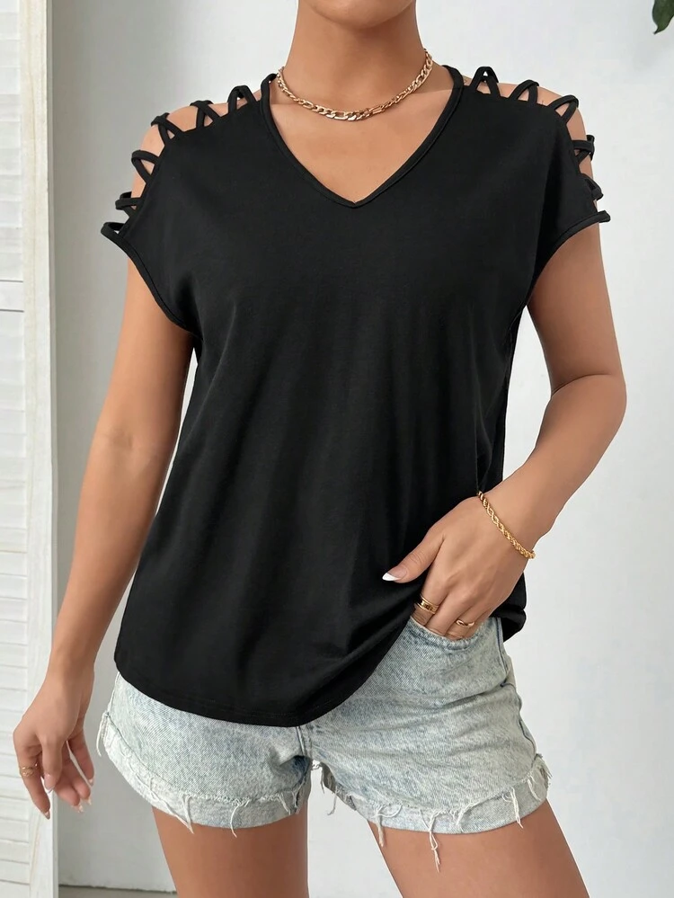 Women's Casual Hollow Out Simple T-Shirt For Vacation