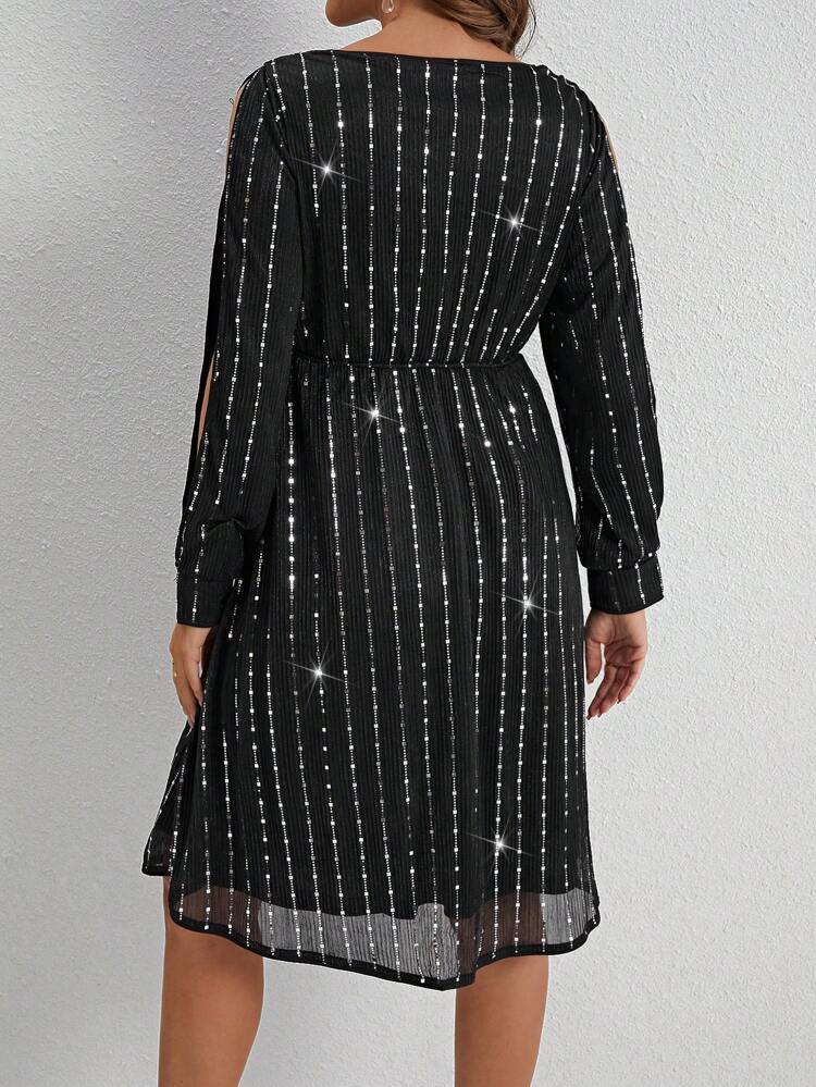 Ladies Silver Foil Open Shoulder Dress