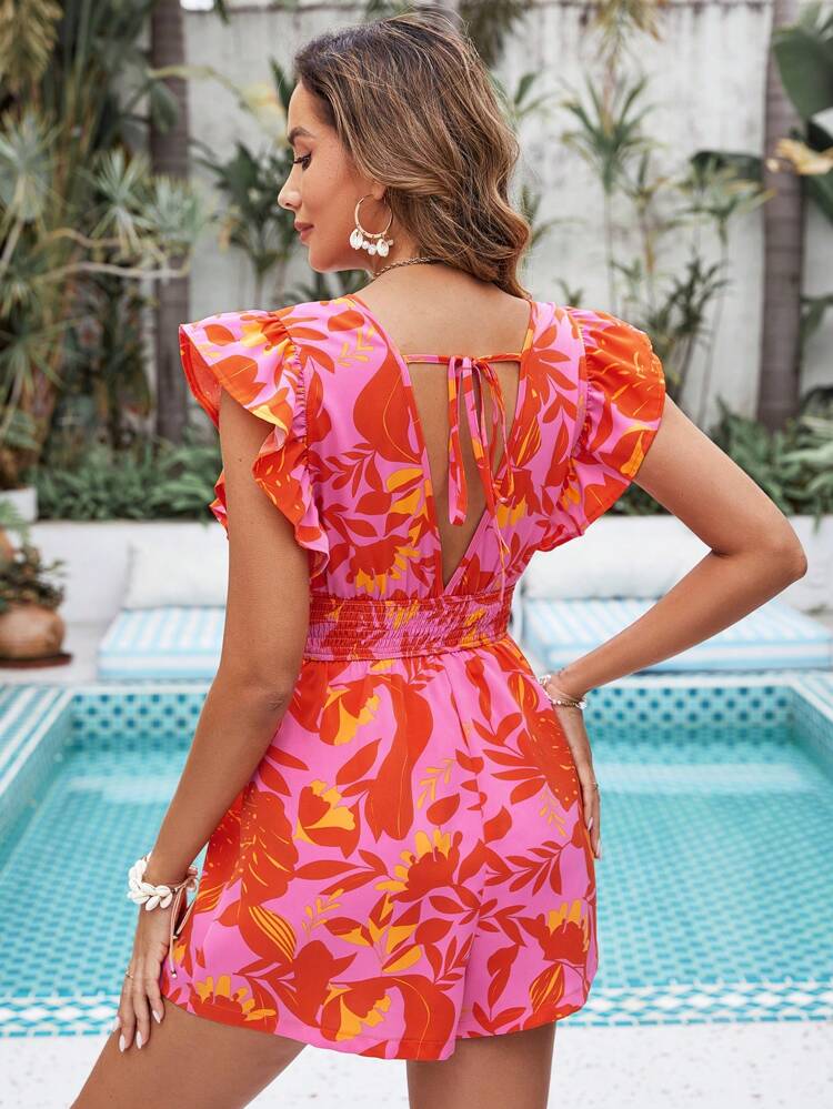 Women's Printed Jumpsuit With Ruffle Hem