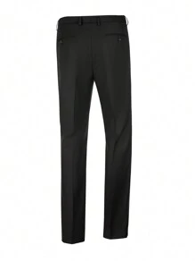 Men Solid Straight Leg Suit Pants - Black - View 4