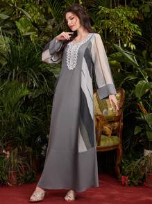 Al Najma 對比條紋與蕾絲拼接連衣裙 - 彩色 - 查看 7