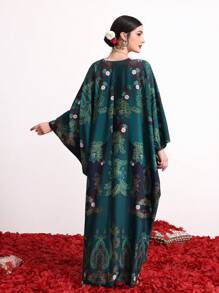 Divindia 女款植物印花蝙蝠袖連衣裙