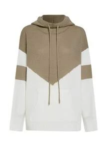 SHEIN LUNE Women's Color Block Hooded Long Sleeve Sweater