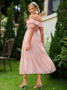 Simplee Women Off-The-Shoulder Ruffle Hem Dress - Pink - View 2