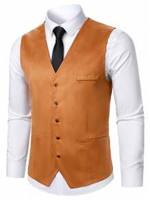 Manfinity Mode Men's Single Breasted Vest Suit - Yellow - View 5