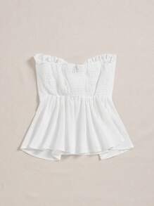 GlowEve Solid Color Pleated Bandeau Top - White - View 2