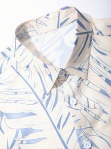 Genlund Men's Plant Printed Short Sleeve Shirt And Shorts Set - Dusty Blue - View 4