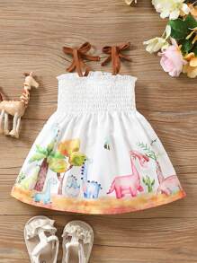SHEIN 嬰兒女孩卡通印花收縮板夏季連衣裙 - 白色 - 查看 2