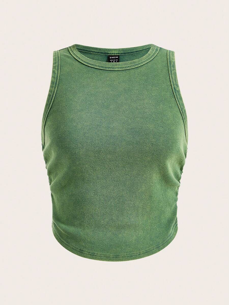SHEIN EZwear Women's Knitted Slim Fit Sleeveless Tank Top - Green - View 1