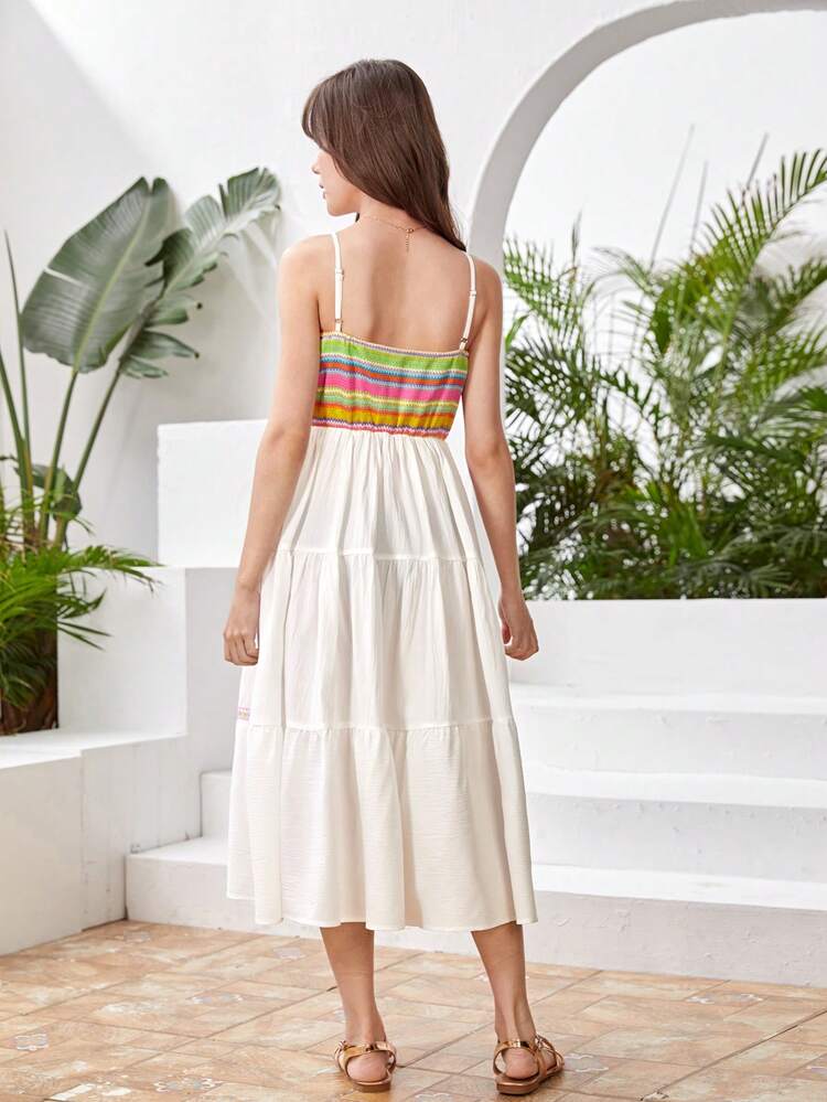 Teenage Girls' Colorful Knitted & Unique Lace Multi-Layered Ruffle Hem Dress