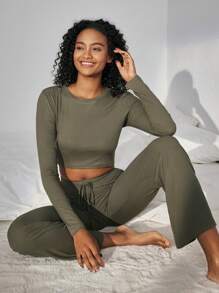 Ocili Top Para Ropa De Casa Ajustado Y Corto Para Mujeres - Verde militar - Ver 5