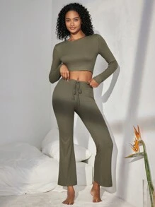 Ocili Top Para Ropa De Casa Ajustado Y Corto Para Mujeres - Verde militar - Ver 7