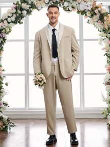 Manfinity VCAY Men's Plus Size Woven Casual Suit 2pcs/Set - Apricot - View 1