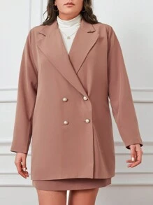 RueChic Của phụ nữ Kích thước lớn Nguyên chất Màu sắc Cổ áo tây Đôi ngực Áo vest Và Váy Bộ đồ - Lạc đà - Xem 4