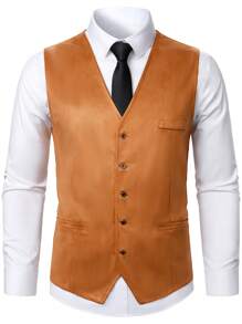 Manfinity Mode Men's Single Breasted Vest Suit - Yellow - View 4