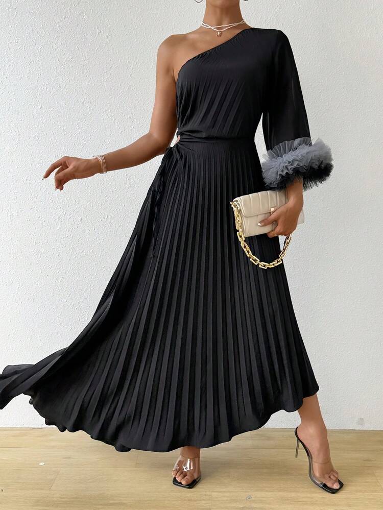 Women's One Shoulder Pleated Dress